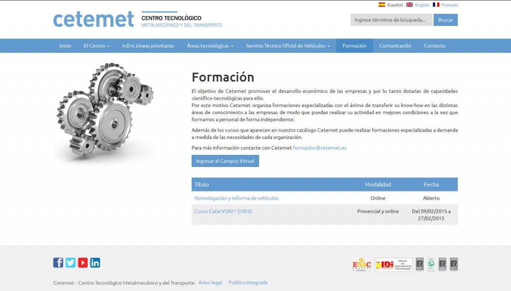 diseño web para Centro Tecnológico Metalmecánico y del Transporte (CETEMET)