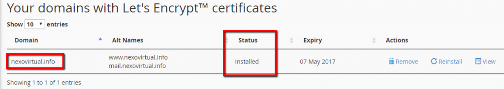listado de certificados ssl instalados