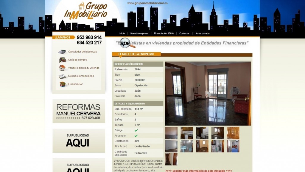 diseño de pagina web de inmobiliaria de Jaen Grupoinmobiliario ML