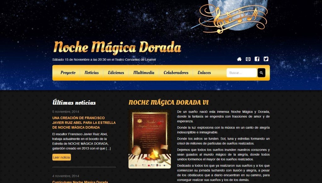 Diseño de página web Noche Mágica Dorada