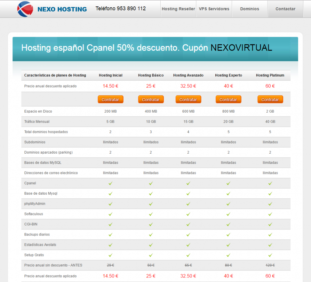 descuento alojamiento web cpanel nexovirtual
