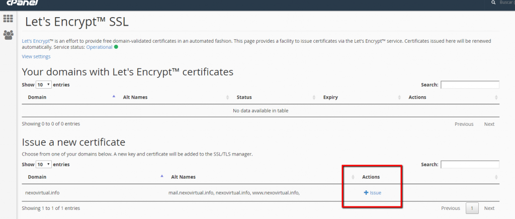 lets encrypt activar cpanel