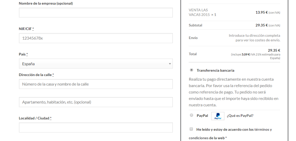 checkout tienda de vinos online