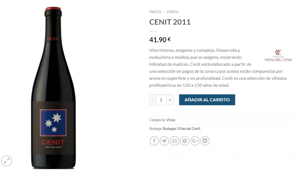 ficha de producto tienda de vinos