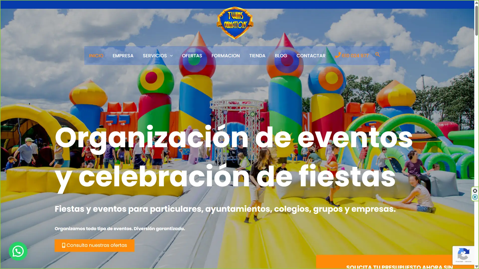 Diseño web para empresa de organización de eventos y animación en Jaén