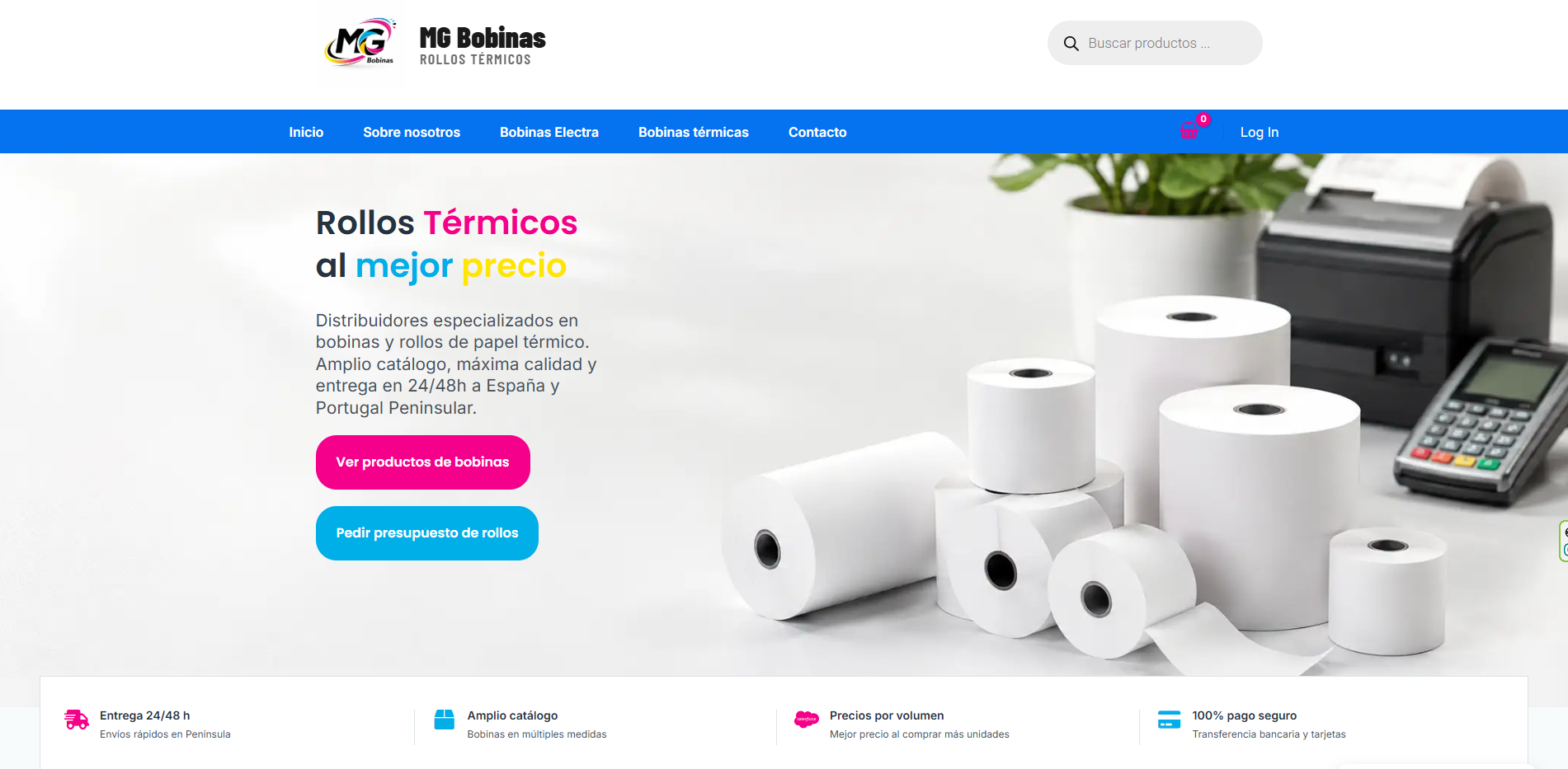 Diseño de tienda online de bobinas térmicas para MG Bobinas